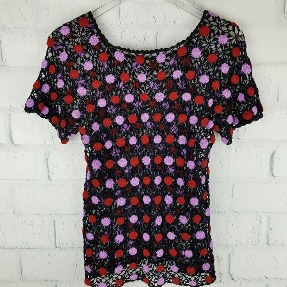 Boho Black, Lavendar, and Red Crochet Top. - Picture 4 of 4
